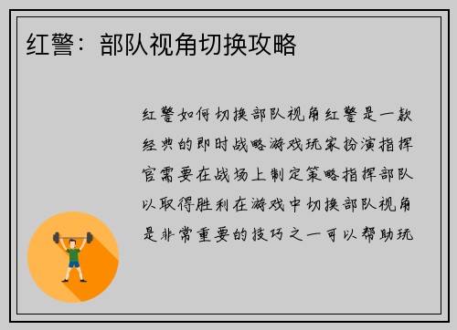 红警：部队视角切换攻略