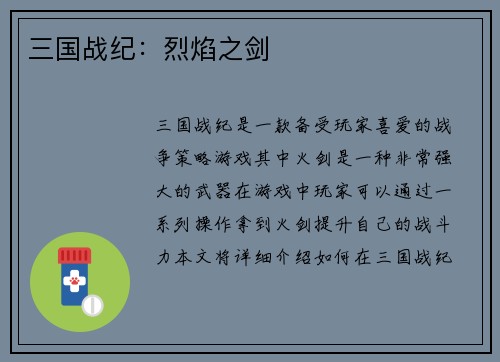 三国战纪：烈焰之剑