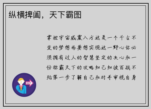 纵横捭阖，天下霸图